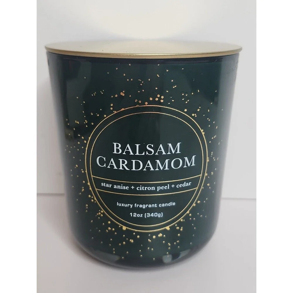 Bellevue Luxury Fragrant Candle BALSAM CARDAMOM 12 oz Soy Blend 2 Wick White